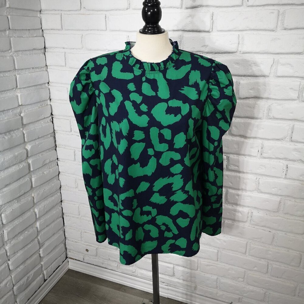 Shein Ladies Size XL Navy & Green Pattern Straight Fit Blouse